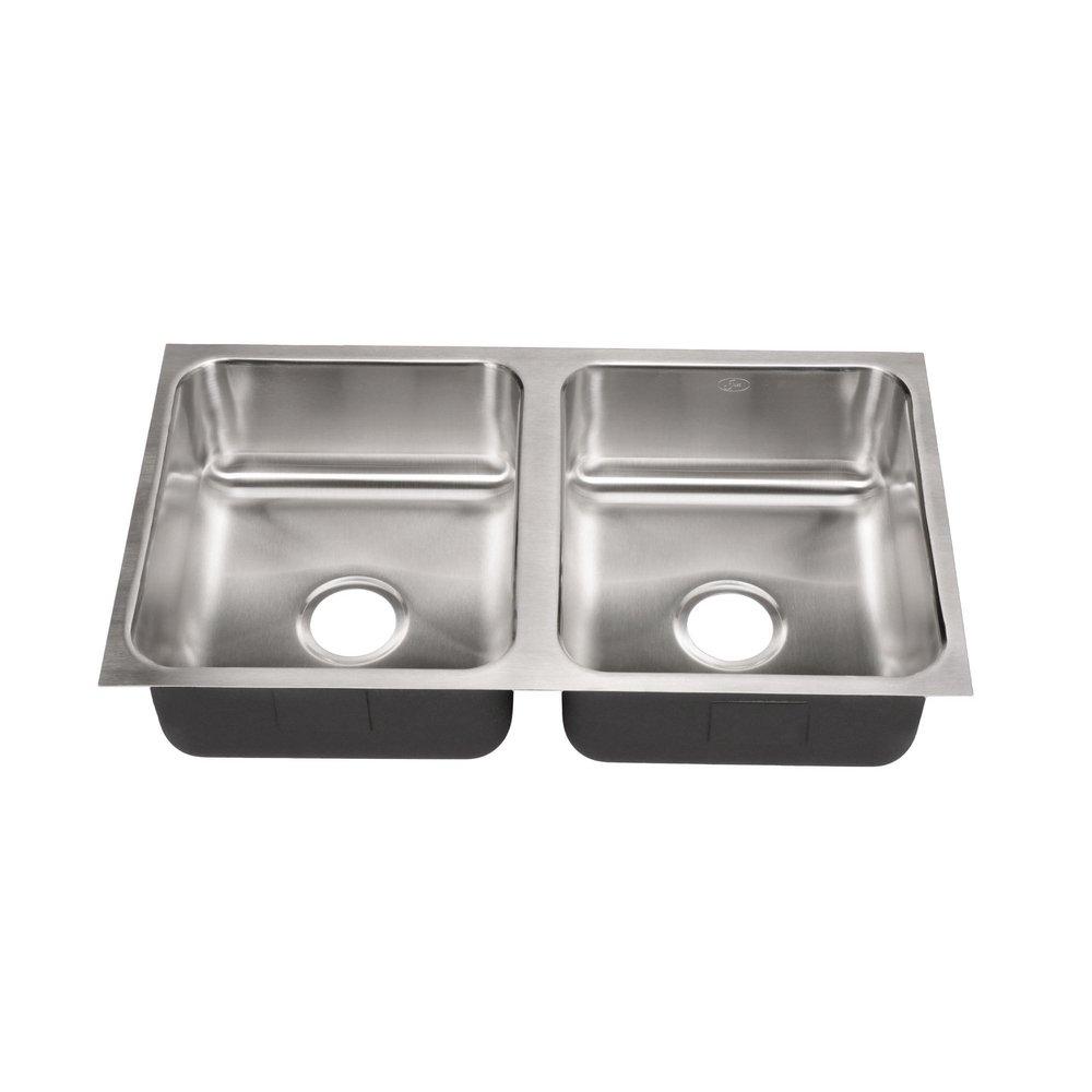 Just Manufacturing Brushed Steel 32 x 16 in. No Hole Stainless Steel Double Bowl Undermount Kitchen Sink 