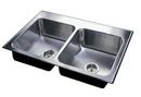 Just Manufacturing Satin 33 x 19 in. 3 Hole Stainless Steel Double Bowl Drop-in Kitchen Sink in No. 4 