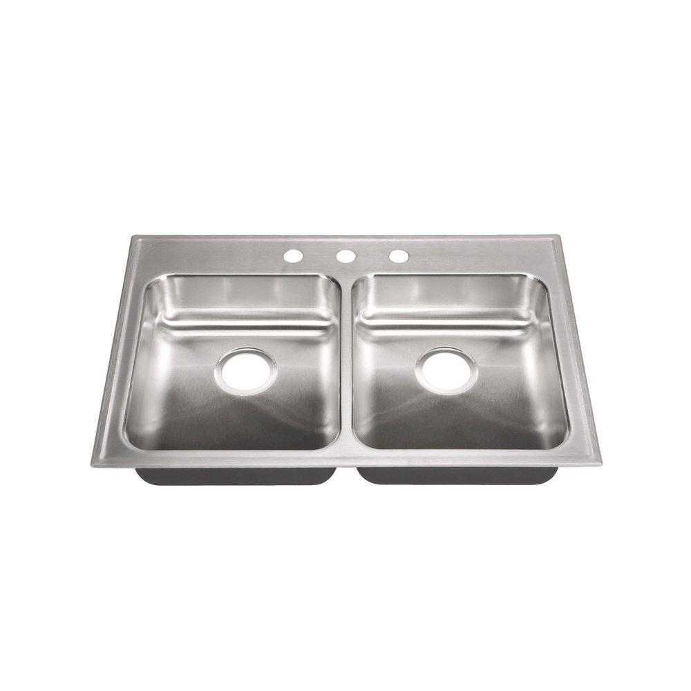 Just Manufacturing Brushed Steel 33 x 22 in. 3 Hole Stainless Steel Double Bowl Drop-in Kitchen Sink 