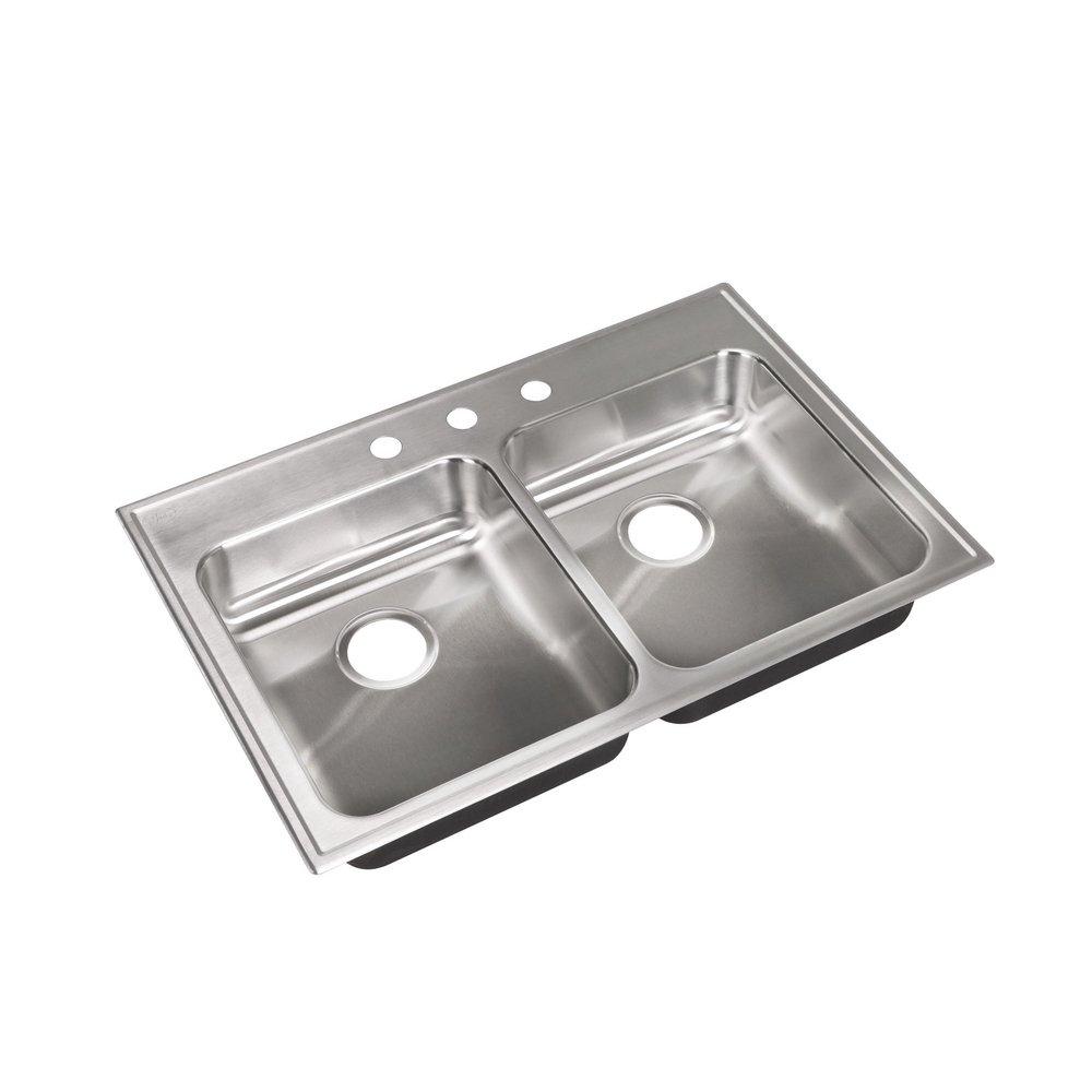 Just Manufacturing Brushed Steel 33 x 22 in. 3 Hole Stainless Steel Double Bowl Drop-in Kitchen Sink 