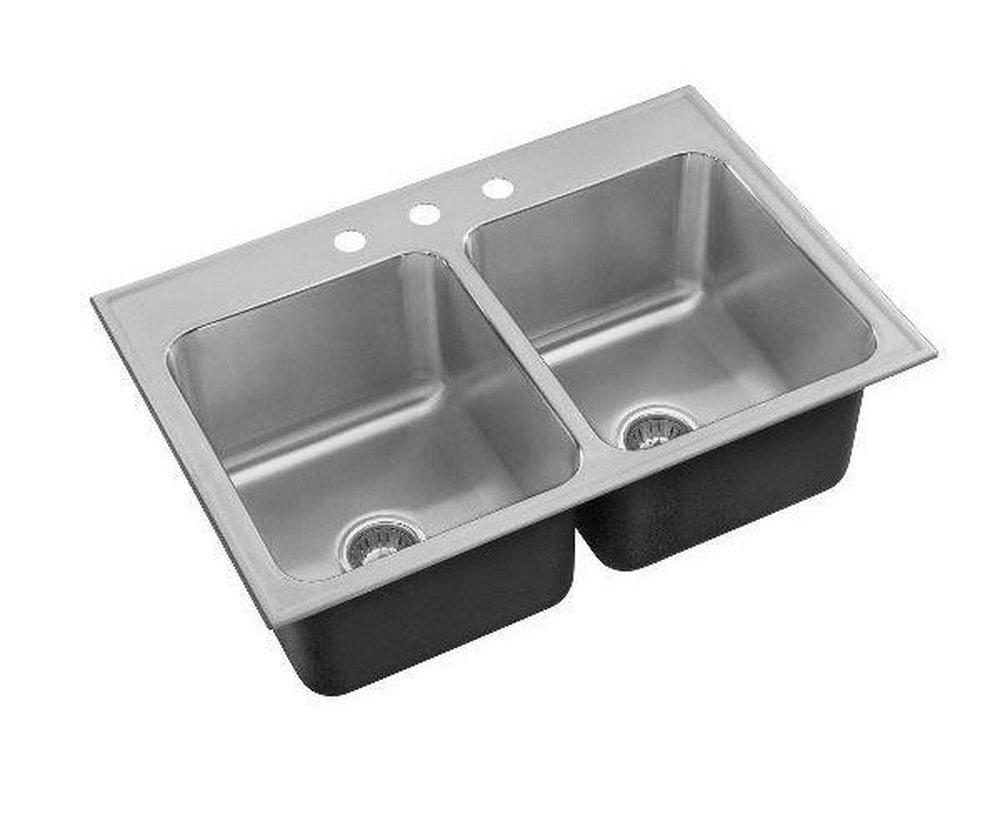 Just Manufacturing 28 x 22 in. No-Hole Double Bowl Drop-in Kitchen Sink 