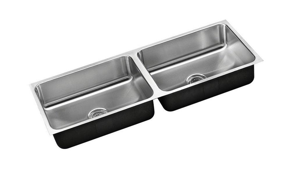 Just Manufacturing Satin 42 x 18 in. No Hole Stainless Steel Double Bowl Undermount Kitchen Sink 