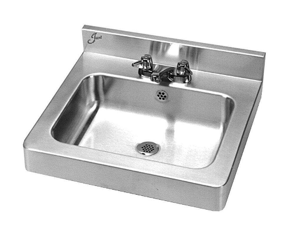 Just Manufacturing Brushed Steel 3-Hole Wall Mount Lavatory 