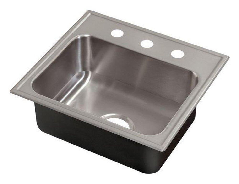 Just Manufacturing Brushed Steel 21 x 19 in. 18 ga 1-Bowl 2 Hole Self-rimming or Drop-in 304 and 18-8 SS Kitchen Sink with Center Rear Drain 