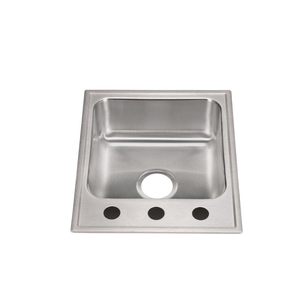 Just Manufacturing Brushed Steel 17 x 20 in. 3-Hole 1-Bowl 304 and 18-8 Self-Rimming or Drop-In Kitchen Sink with Center Drain 