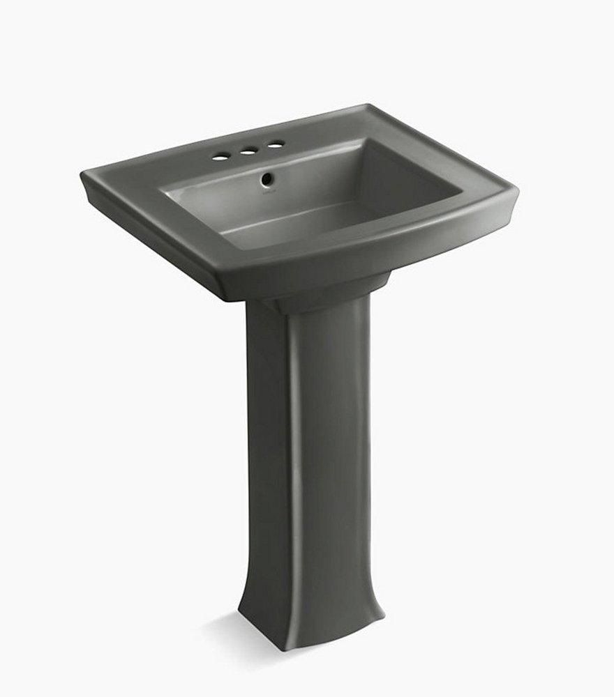 KOHLER Thunder&trade; Grey 3-Hole Bathroom Sink Pedestal with P-Trap 