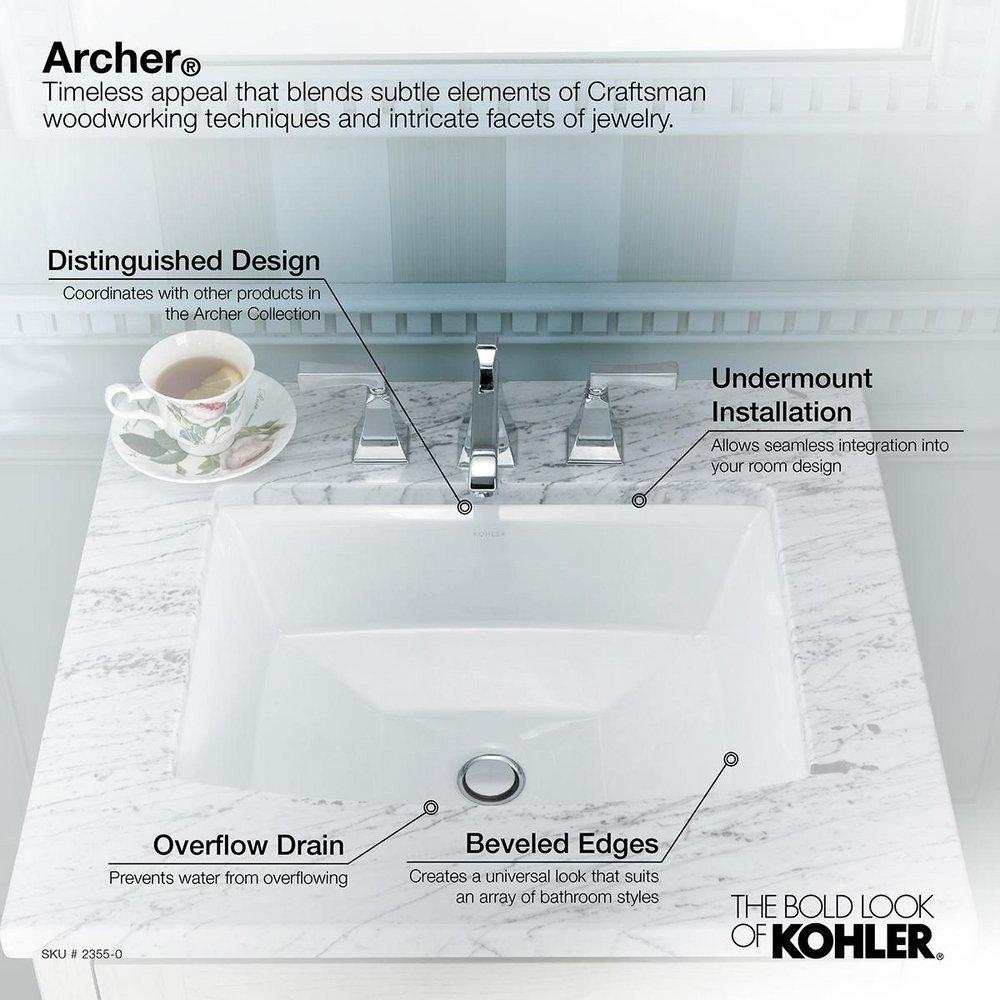KOHLER White Undermount Bathroom Sink with Overflow 