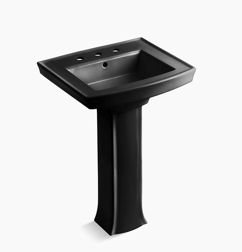 KOHLER Black Black&trade; 3-Hole Pedestal Lavatory Archer 