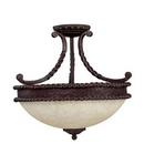 14-1/2 in. 3-Light Semi-Flushmount Ceiling Light in Weathered Brown with Rust Scavo Glass Shade