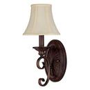1-Light Wall Sconce in Mediterranean Bronze with Decorative Fabric Glass Shade