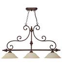 28 in. 100W 3-Light Island Fixture in Burnished Bronze with Mist Scavo Glass Shade