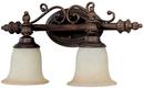 10-3/4 in. 100W 2-Light Vanity Fixture in Burnished Bronze with Mist Scavo Glass Shade
