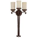 3-Light Wall Sconce in Weathered Brown with Rust Scavo Glass Shade
