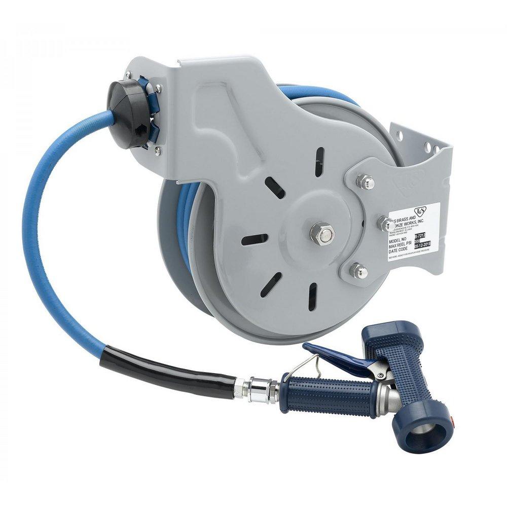 T&S Brass Steel 3/8 in. Open Hose Reel with Rear Trigger Water Gun in Epoxy Coated Steel 