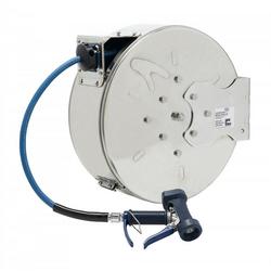 Hose Reel, Enclosed, Stainless Steel, 3/8" ID x 50' Hose, Front Trigger Water Gun
