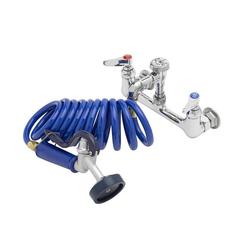 Pet Grooming Faucet, Wall 8" Centers, Aluminum Spray Valve, Coiled Hose, Vacuum Breaker