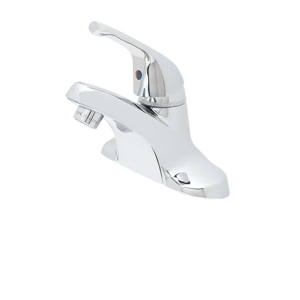 T&S Brass Polished Chrome 2 gpm 2 Hole Deck Mount Metering Lavatory Faucet with Single Lever Handle 