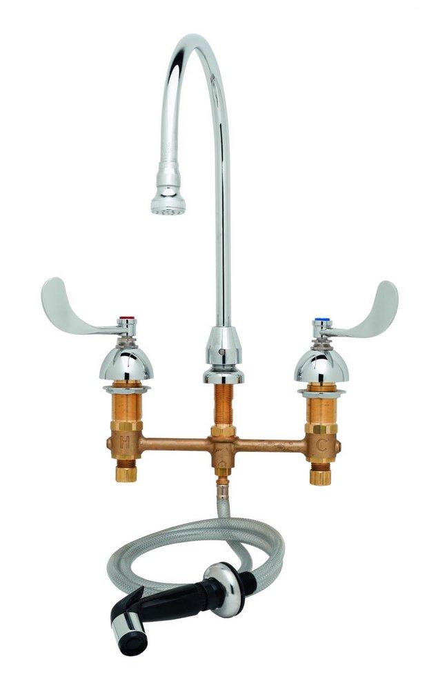 T&S Brass Chrome Plated Two Handle Wristblade Deck Mount Healthcare Faucet 