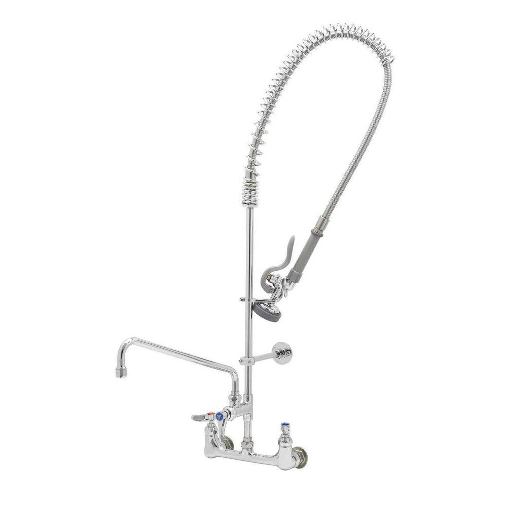 T&S Brass Chrome Plated Wall Mount Pre-Rinse Unit with Spring Action Faucet 