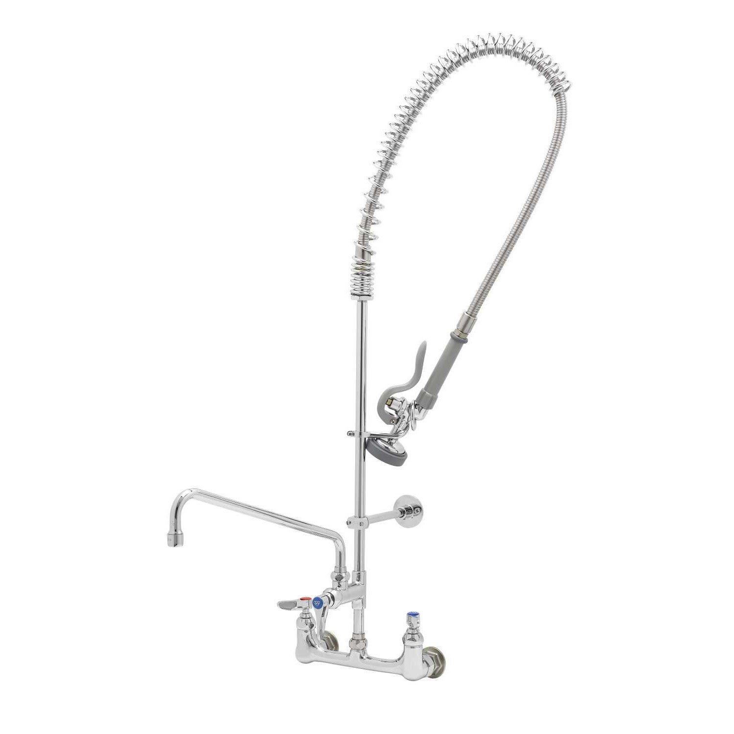 T&S Brass Chrome Plated Wall Mount Pre-Rinse Unit with Spring Action Faucet 