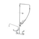 T&S Brass Polished Chrome 4-Hole Wall Mount Pre-Rinse Unit with Double Lever Handle and Overhead Swivel Arm 