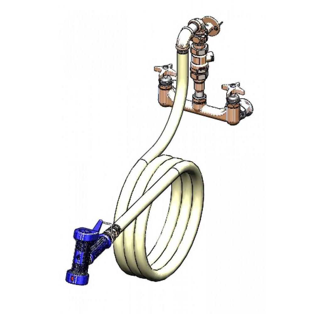 T&S Brass Polished Chrome 6.03 gpm 3 Hole Wall Mount Washdown Station with Double Four Arm Handle 