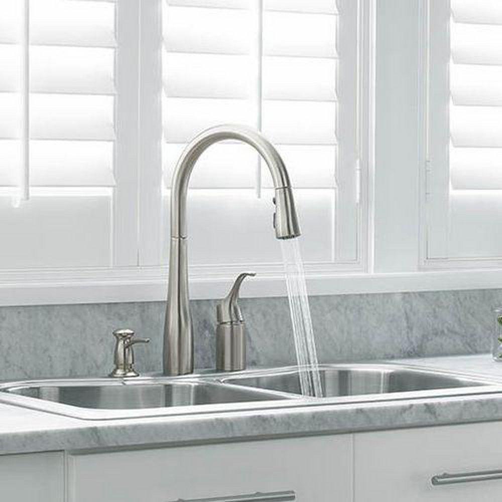 KOHLER Polished Chrome Single Handle Pull Down Kitchen Faucet with Three-Function Spray, Magnetic Docking and Sweep Spray Technology 