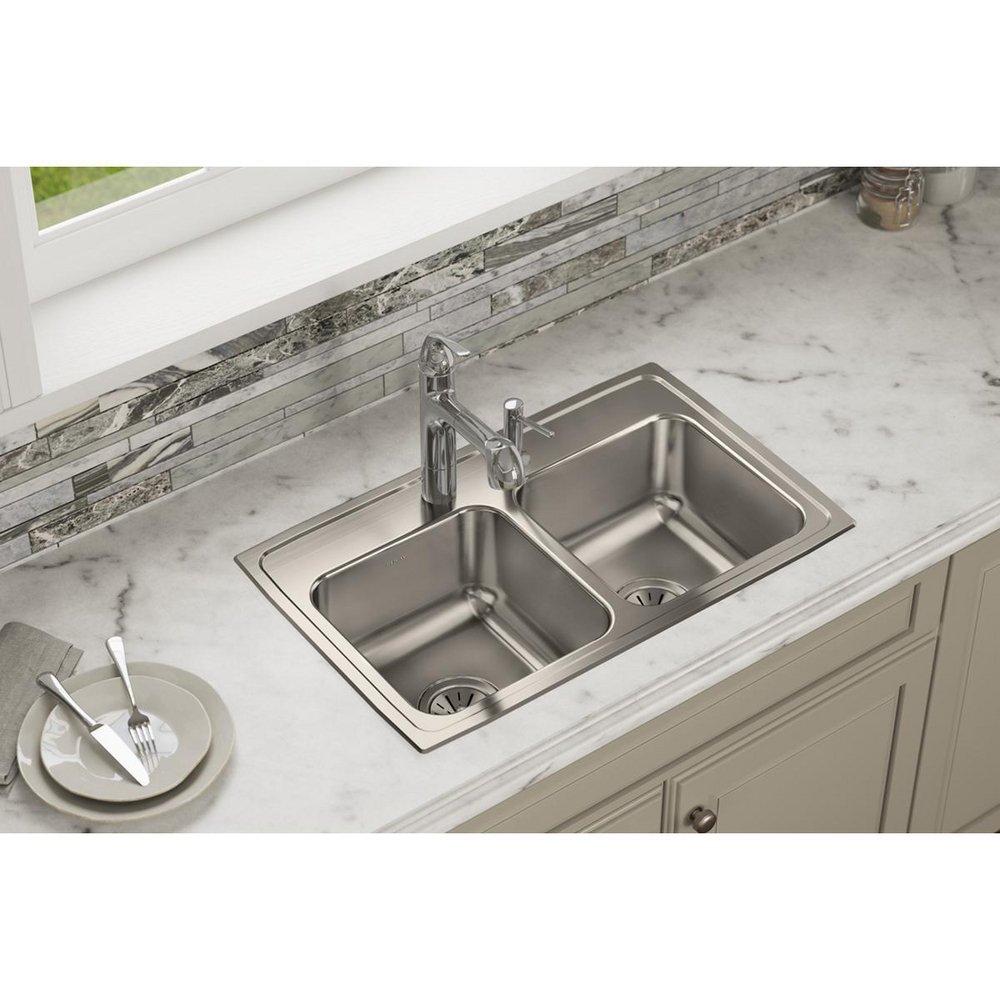Elkay Lustrous Satin 29 x 18 in. Stainless Steel Double Bowl Drop-in Kitchen Sink in Lustrous Satin 