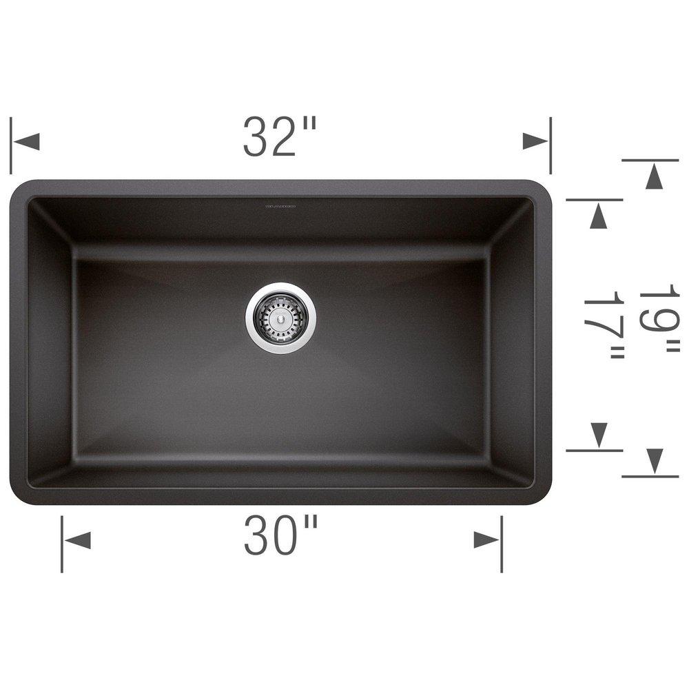 BLANCO Anthracite 32 x 19 in. No Hole Composite Single Bowl Undermount Kitchen Sink 