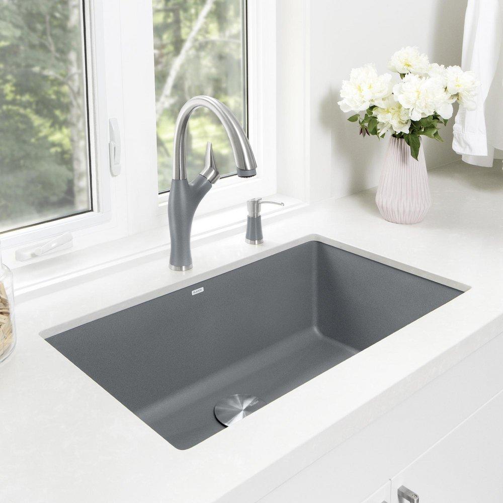 BLANCO Metallic Grey 32 x 19 in. No Hole Composite Single Bowl Undermount Kitchen Sink 