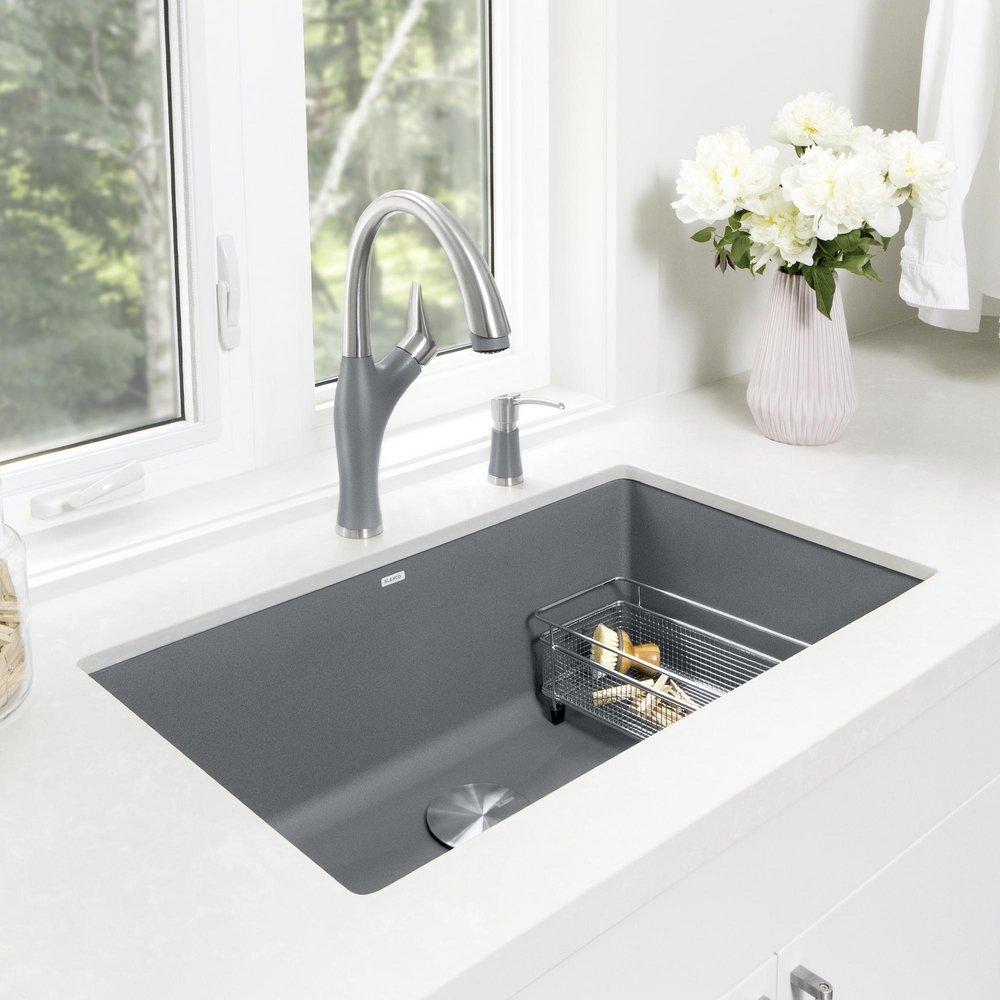 BLANCO Metallic Grey 32 x 19 in. No Hole Composite Single Bowl Undermount Kitchen Sink 