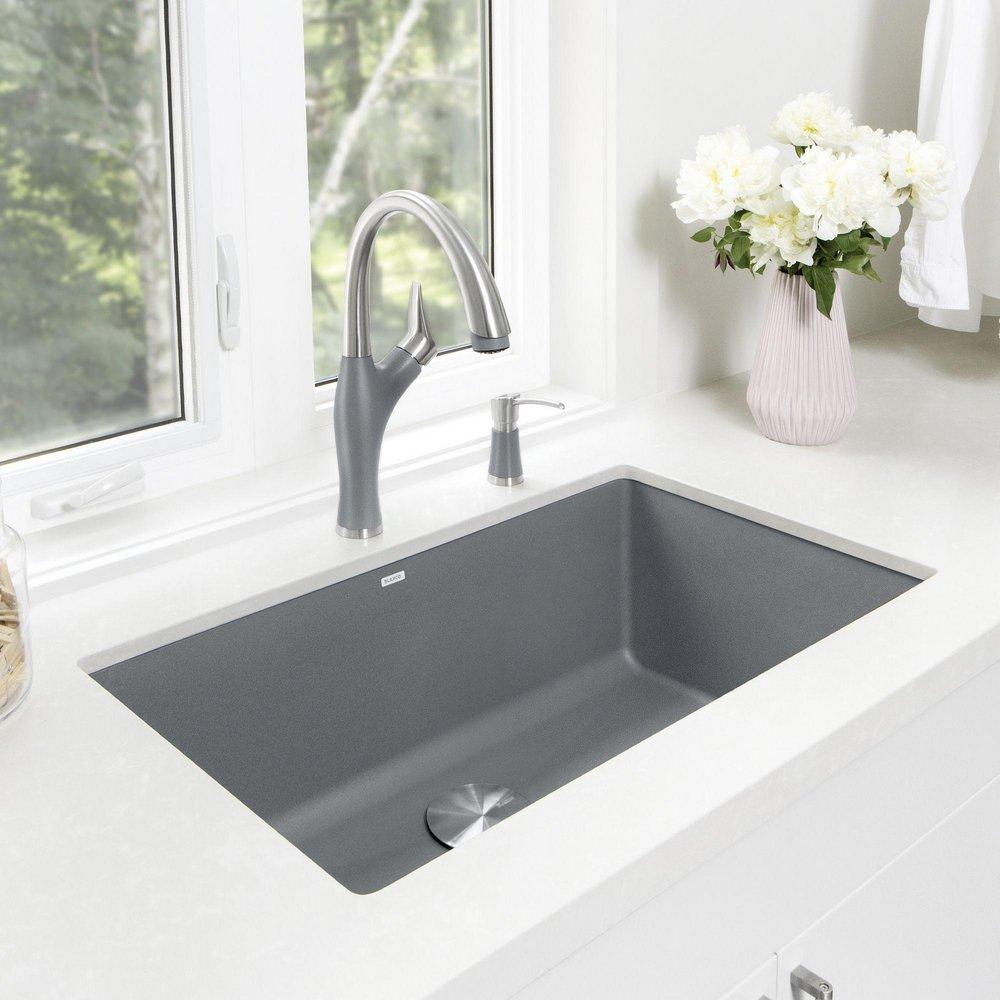 BLANCO Metallic Grey 32 x 19 in. No Hole Composite Single Bowl Undermount Kitchen Sink 