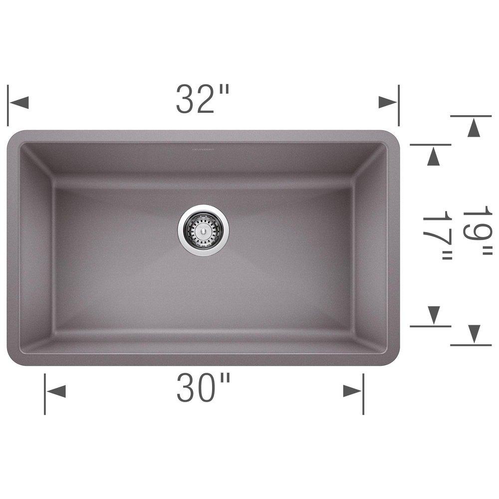 BLANCO Metallic Grey 32 x 19 in. No Hole Composite Single Bowl Undermount Kitchen Sink 