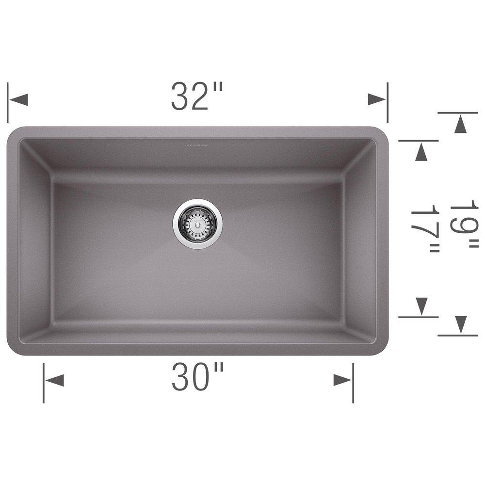BLANCO Metallic Grey 32 x 19 in. No Hole Composite Single Bowl Undermount Kitchen Sink 