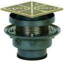 Sioux Chief Push Joint Cast Iron Floor Drain Assembly with 7 in. Square Nickel Bronze Grate and Ring and Strainer 