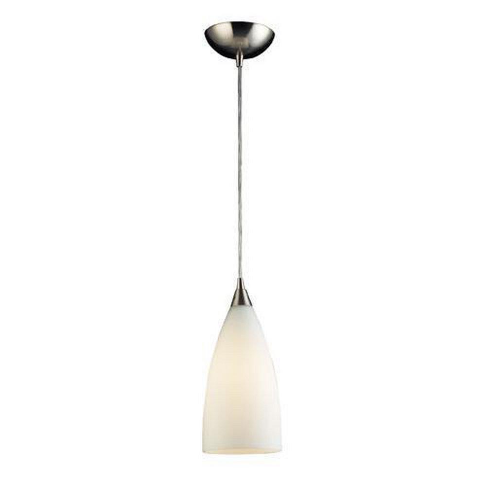 Elk Home Satin Nickel 1-Light Ceiling Mount Pendant with White Glass 