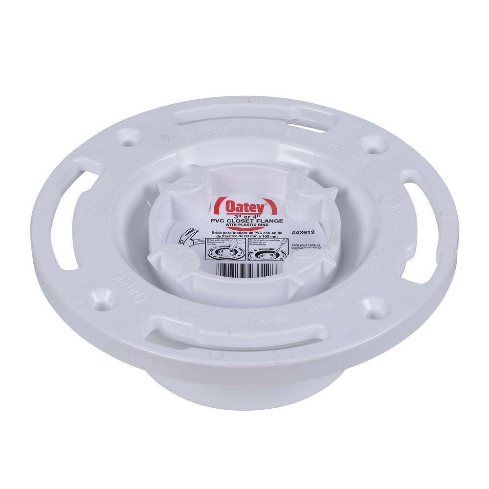 Oatey&reg; White 4 x 3 in. PVC EZ Iron Pipe Thread Tap On Pipe Closet Flange With Plastic Ring 