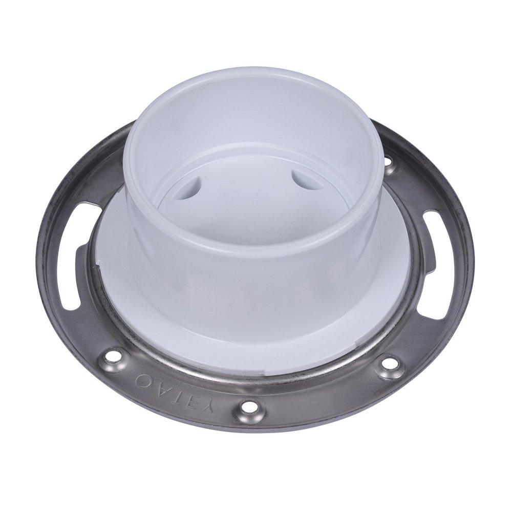 Oatey&reg; White 4 x 3 in. PVC EZ Iron Pipe Thread Tap On Pipe Closet Flange With Stainless Steel Ring 