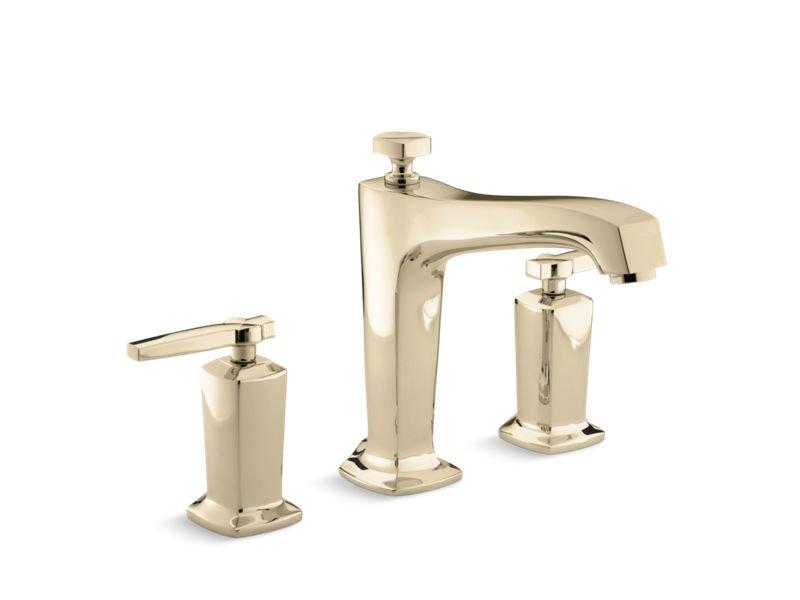 KOHLER Vibrant French Gold Deckmount Bath Faucet Trim for High-Flow Valve with Non-Diverter Spout and Double Lever Handle (Less Valve) 