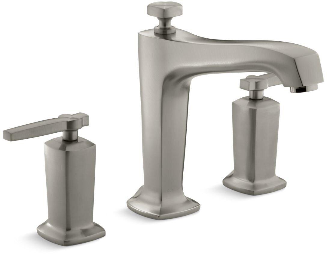 KOHLER Vibrant Brushed Nickel Deckmount Bath Faucet Trim for High-Flow Valve with Non-Diverter Spout and Double Lever Handle (Less Valve) 