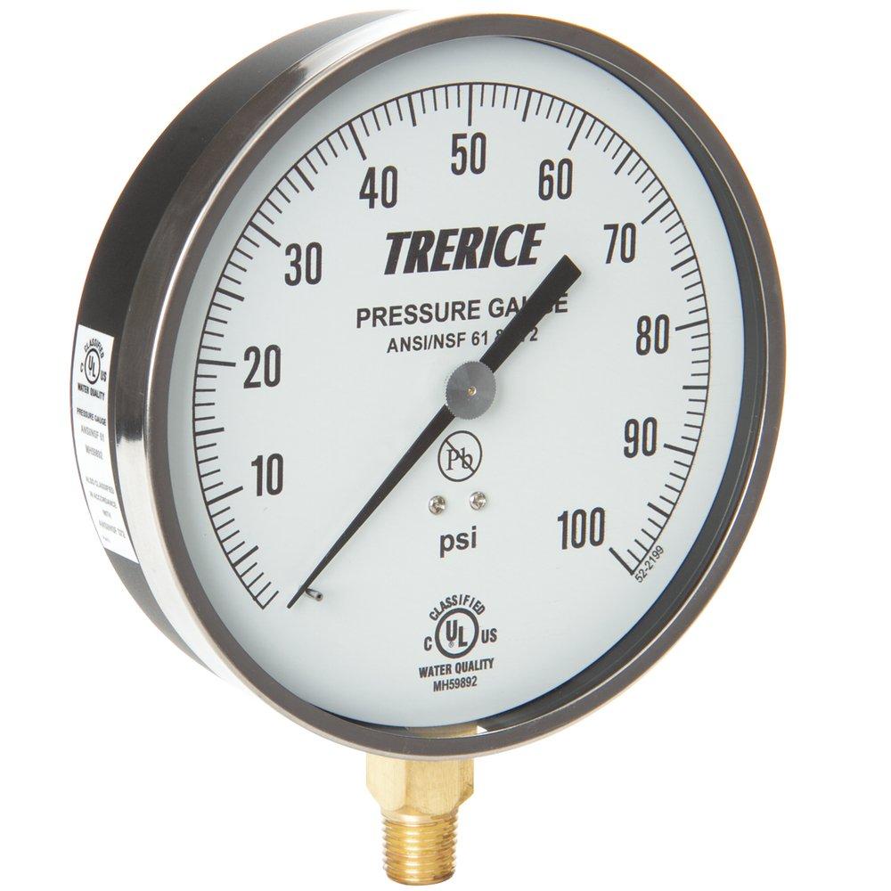 H.O. Trerice Black 4-1/2 x 1/4 in. 250 Brass Pressure Gauge 