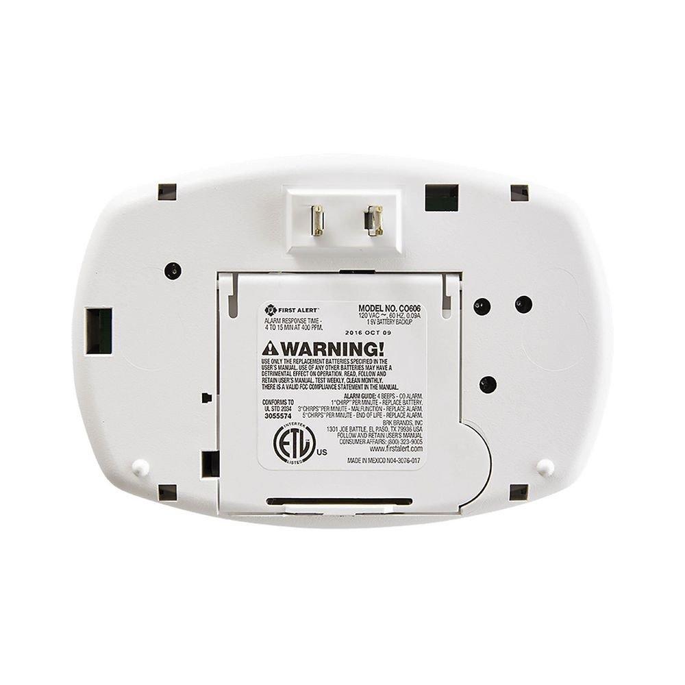 BRK Electronics White BCO605B Plug-In Carbon Monoxide Alarm with Battery Backup 