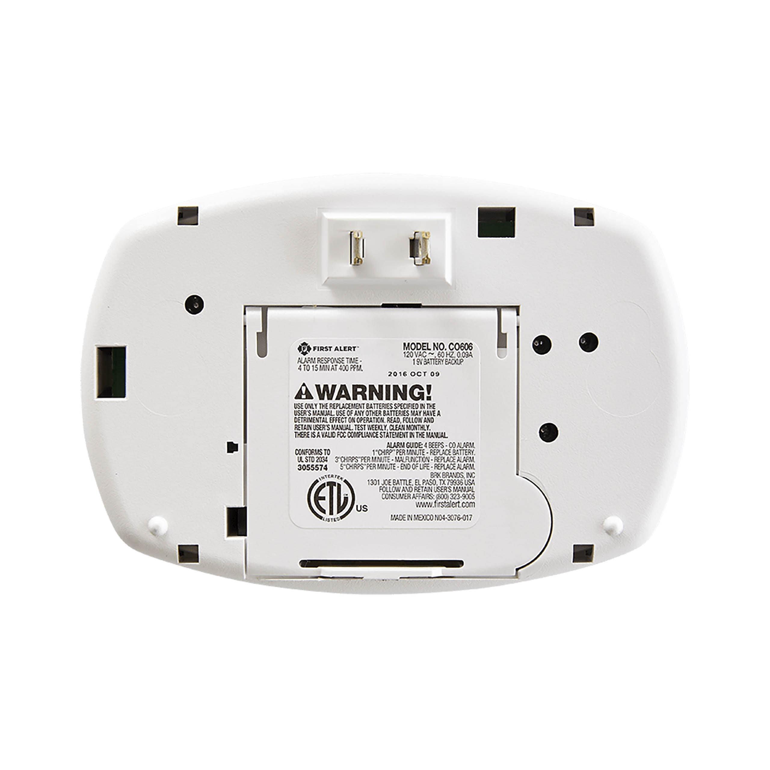 BRK Electronics White BCO605B Plug-In Carbon Monoxide Alarm with Battery Backup 