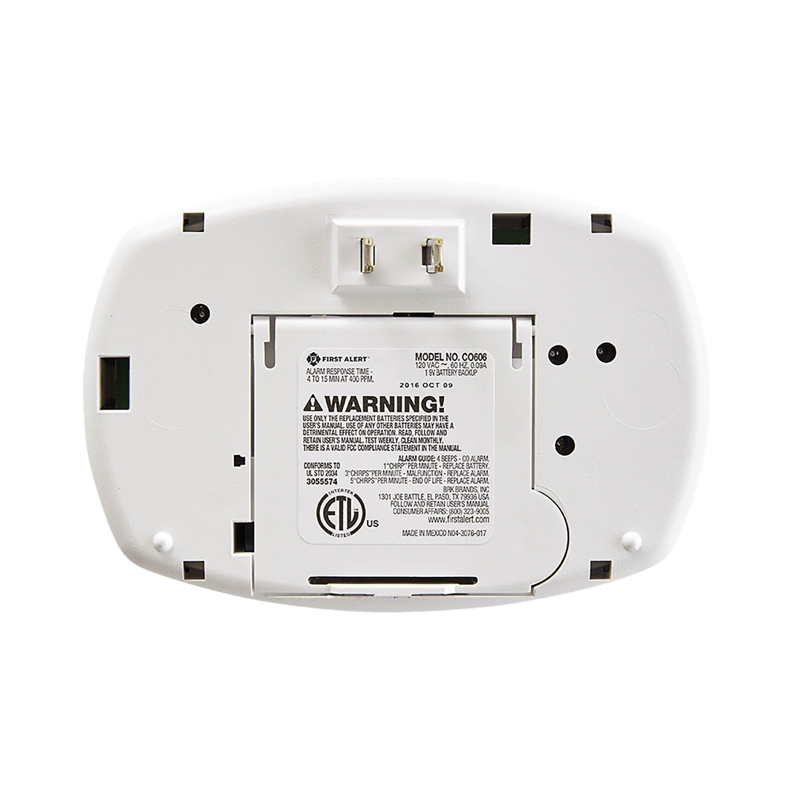 BRK Electronics White BCO605B Plug-In Carbon Monoxide Alarm with Battery Backup 