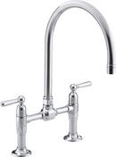 Two Handle Bridge Kitchen Faucet in Polished Stainless