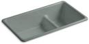 33 x 18-3/4 in. No Hole Cast Iron Double Bowl Dual Mount Kitchen Sink in Basalt
