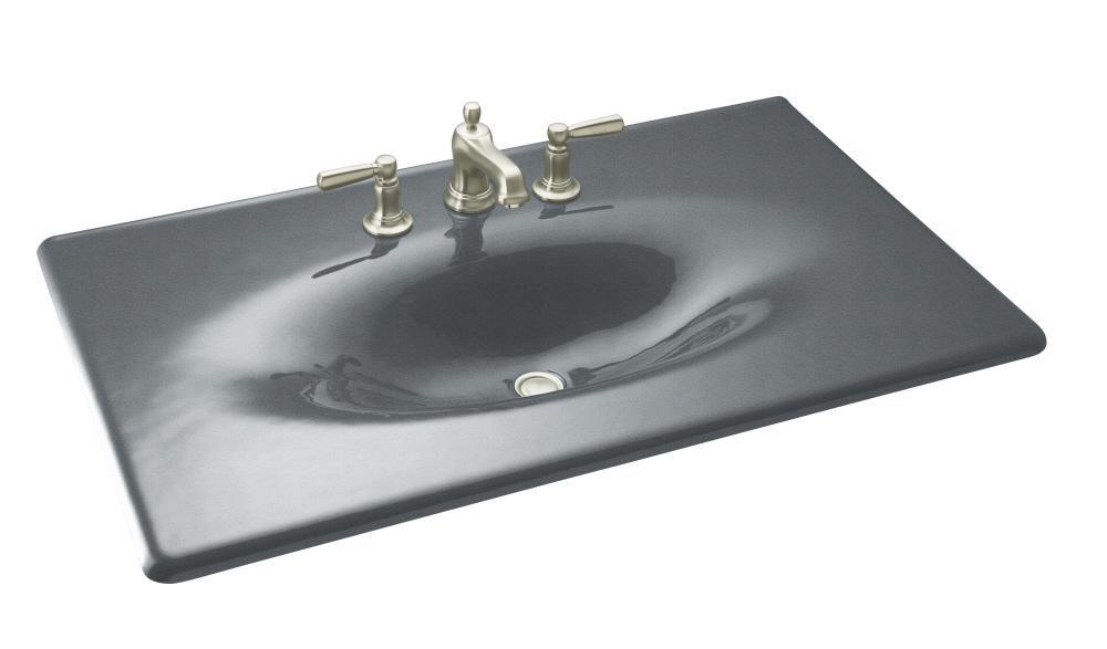 KOHLER Basalt 37-5/8 in. 3-Hole 1-Bowl Enameled Cast Iron Vanity Top Lavatory Sink 