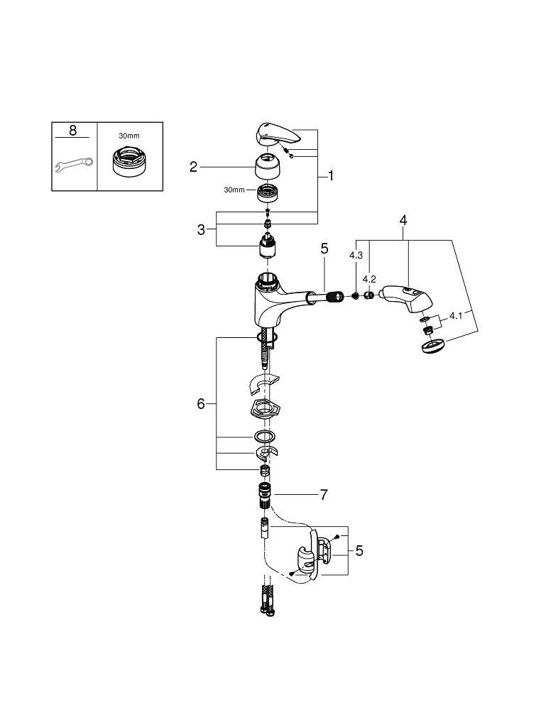 GROHE StarLight Chrome Single Handle Pull Out Kitchen Faucet 
