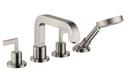 4-Hole Roman Tub Filler Trim with Double Lever Handle in Brushed Nickel