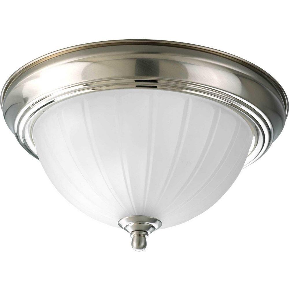 Progress Lighting Brushed Nickel 11-3/8 in. 1-Light LED Flushmount with Etched Ribbed Glass Shade 